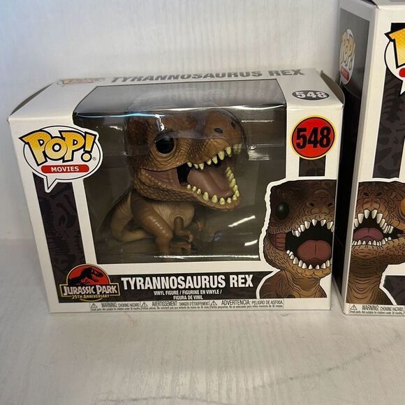 Funko Pop! Vinyl: Jurassic Park Velociraptor #549 and Tyrannosaurus Rex #548 - Picture 3 of 7